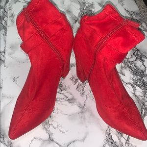 Red mid calf booties